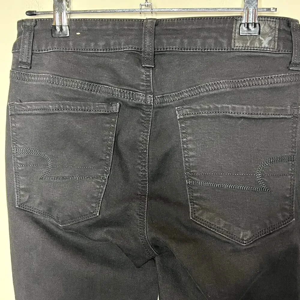 American Eagle Black Distressed Stretch Hi-Rise Jegging Women's Size‎ 2
